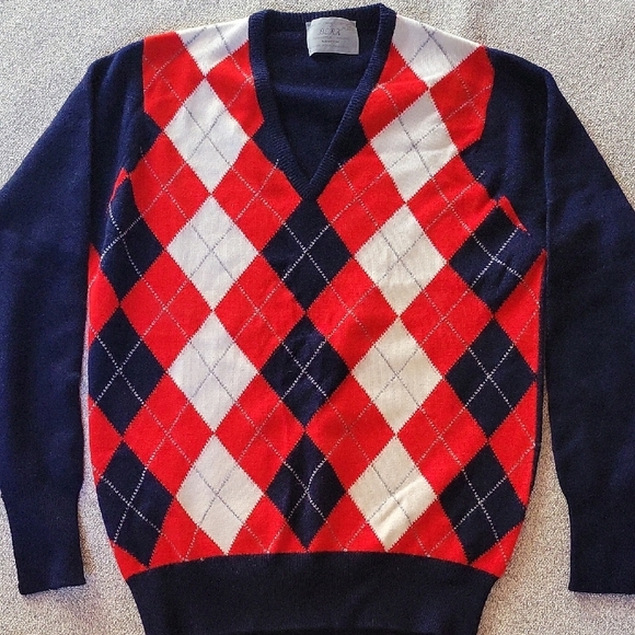 Vintage BERK 100% Pure Cashmere Men's Sweater - Red, White, and Navy Blue Size L - Picture 3 of 10